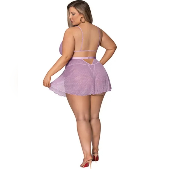 PLUS SIZE 1-3X "GIRL NEXT DOOR" BABYDOLL & CROTCHLESS PANTY IN LILAC - Picture 3 of 4